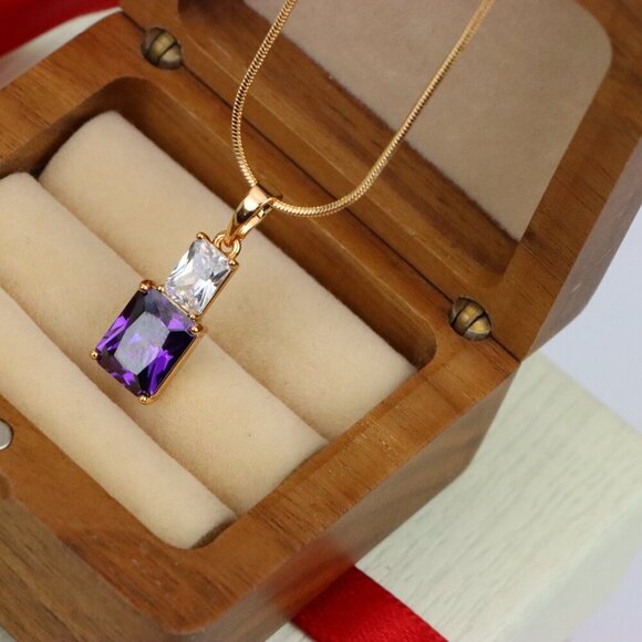 "Elegant Purple Pendant with Gold-Plated Finish – Luxe & Vibrant Style, XPPT1810 - Picture 7 of 13